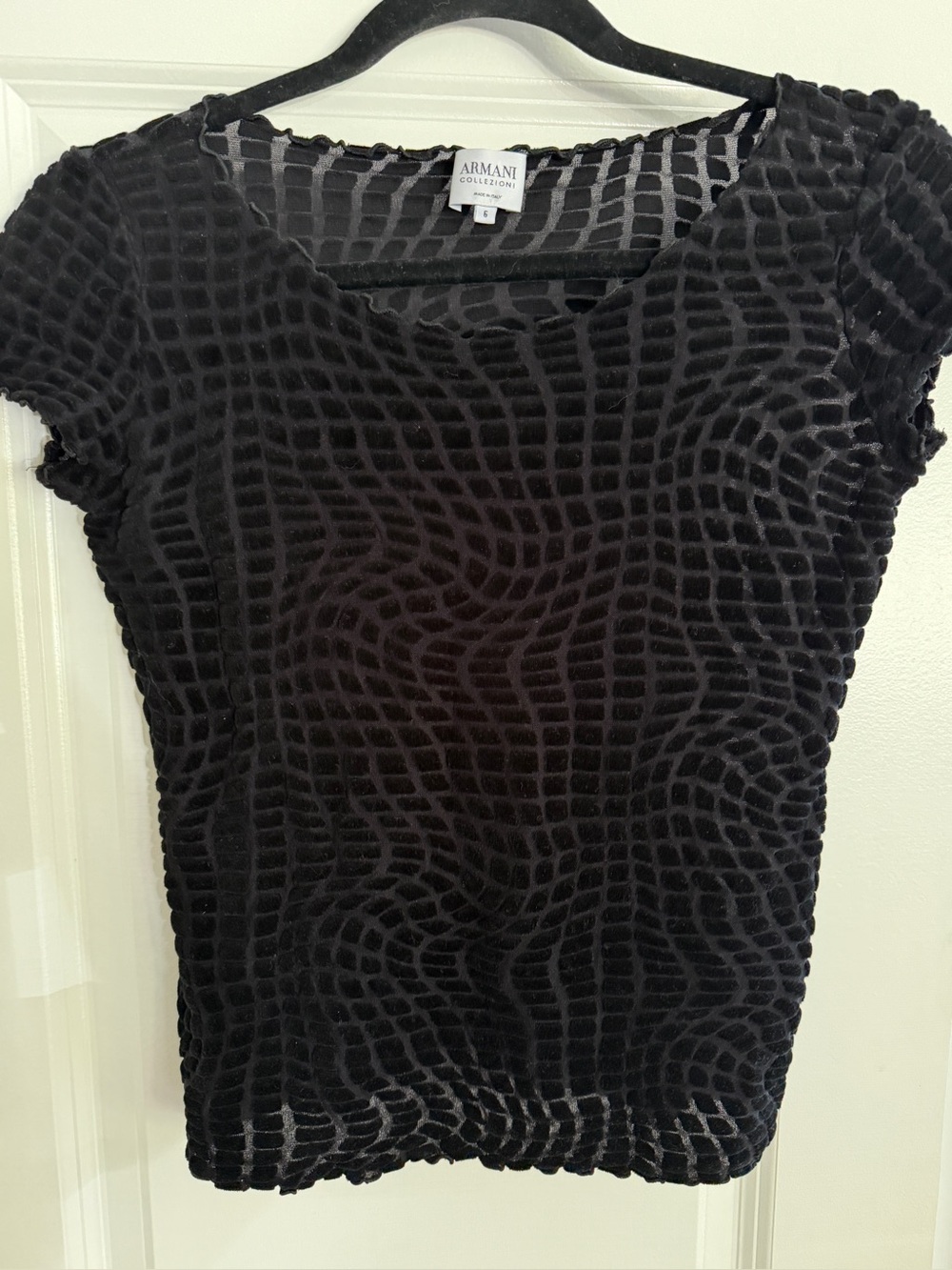 Vintage Armani Collezioni Black 3D Grid Baby Doll Tee